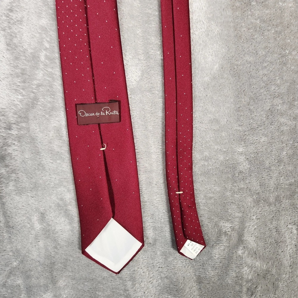 VTG Oscar De La Renta Mens Neck Tie Red Silver Patterned 56x3" Short Narrow - Picture 4 of 8
